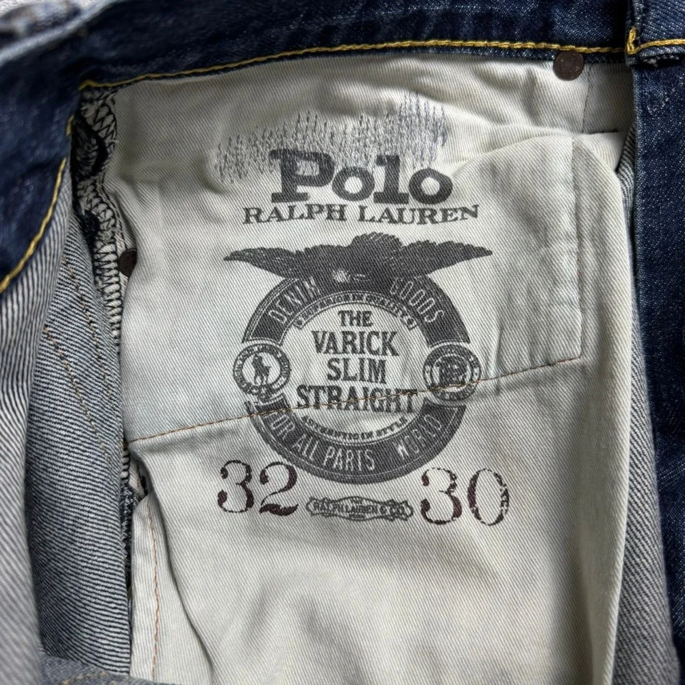 Polo Ralph Lauren Varrick Slim Straight Jeans Mens 32x30 Blue Distressed New NWT